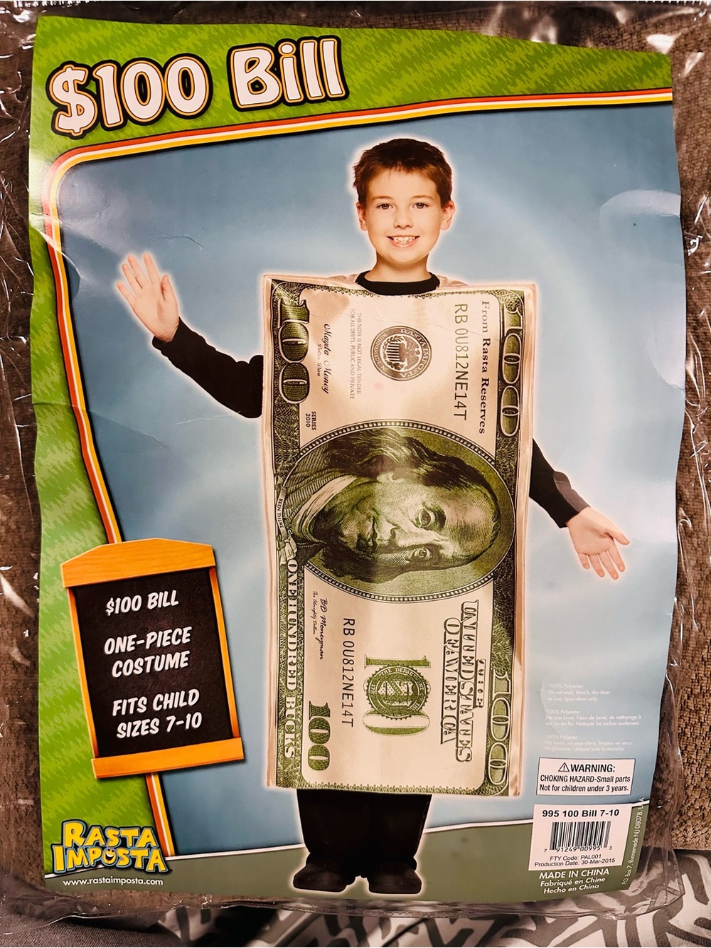 Kids $100 Bill Costume - Green